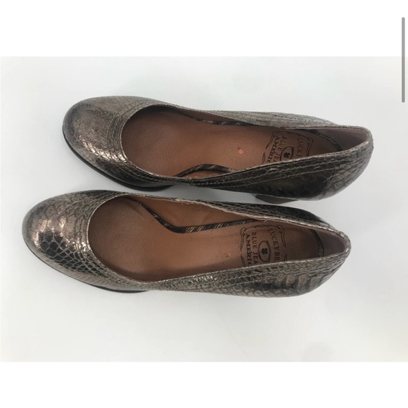 Lucky Brand Sofi Bronze Metalic Snake Skin Heels - Picture 2 of 9